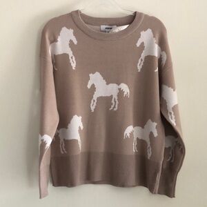 Jason Wu Tan Sweater with White Horse Design